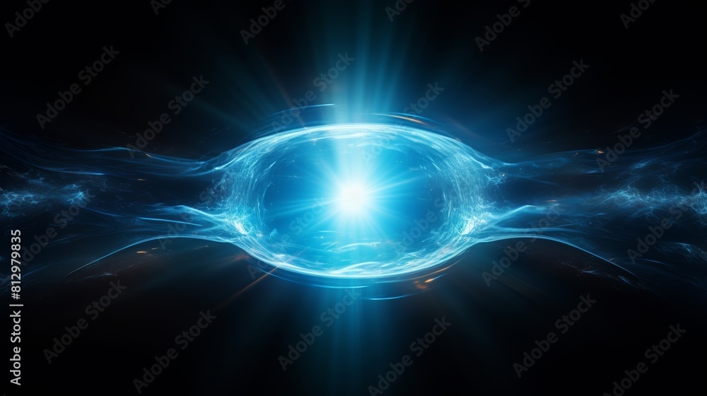 Blue and white glowing orb with energy waves Blue and white glowing orb with energy waves