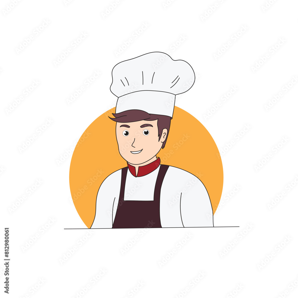 Flat graphic design drawing male chef, Wearing uniform ready to cook food for guests in restaurant. Cartoon style vector illustration Flat graphic design drawing male chef, Wearing uniform ready to cook food for guests in restaurant. Cartoon style vector illustration