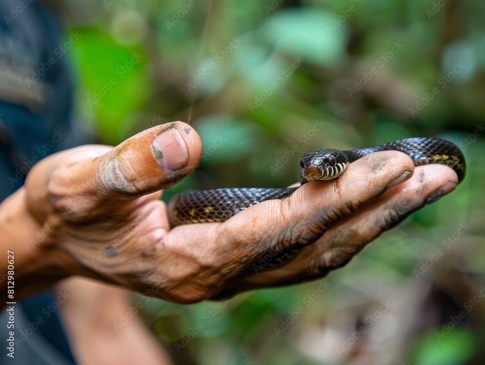 Fototapeta premium A person is holding a snake in their hand