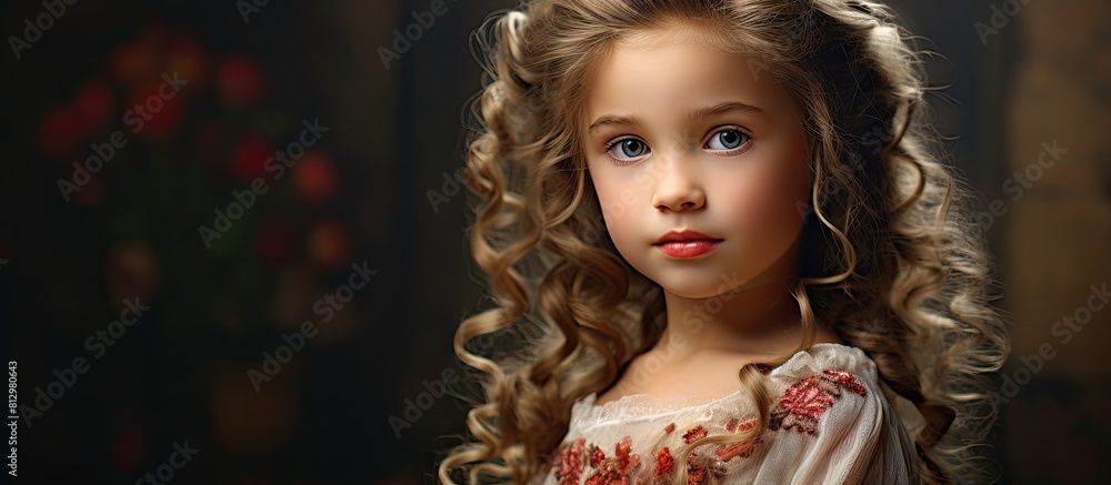 A charming little lady wearing a beautiful elegant dress captured in a portrait with ample copy space A charming little lady wearing a beautiful elegant dress captured in a portrait with ample copy space
