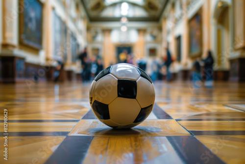 soccer ball exhibited in a museum
