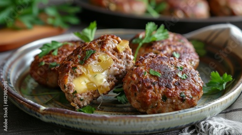Minced meat cutlets with cheese inside.