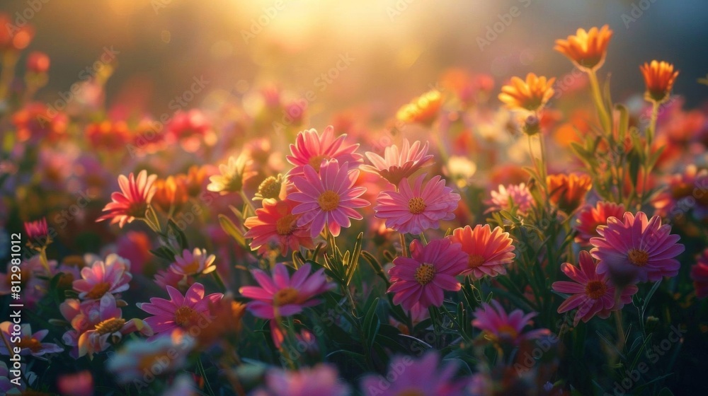A field bursting with blooming flowers A field bursting with blooming flowers