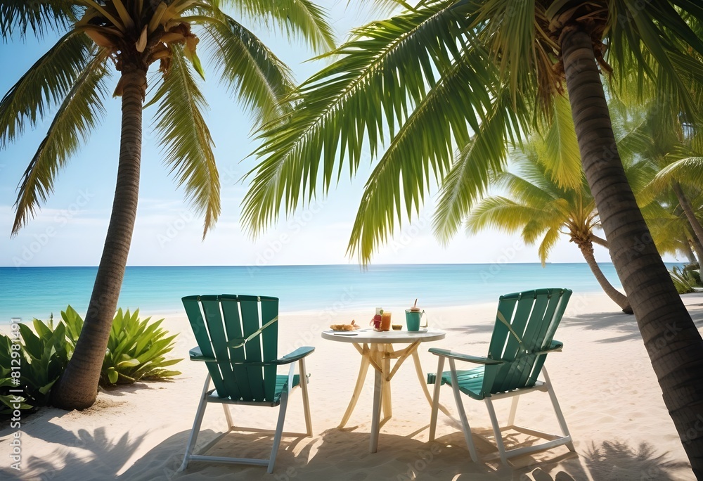Fototapeta premium summer season theme with leafs of palm trees covered with shiny sun at beach behind Beach and Sea season theme