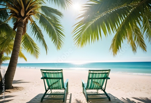 summer season theme with leafs of palm trees covered with shiny sun at beach behind Beach and Sea season theme