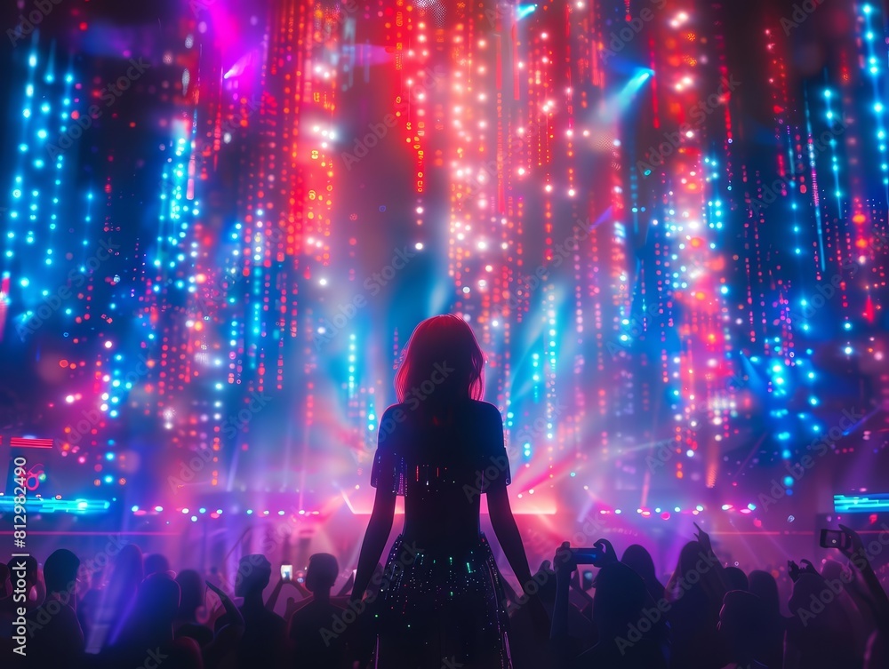 Design a futuristic 3D rendering of a singer in a holographic concert Design a futuristic 3D rendering of a singer in a holographic concert