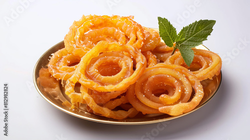 Jalebi Fafda Gujrathi Snacks jalebi with Fafda Indian sweet dish with snacks isolated on white background 