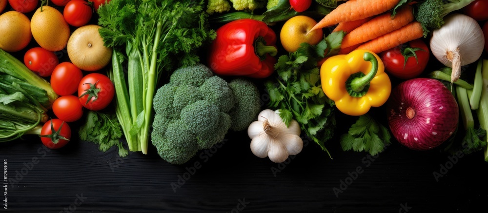 A close up photo of fresh vegetables taken from a top view perspective It showcases healthy dinner ingredients aligning with the concept of a balanced diet. Copyspace image A close up photo of fresh vegetables taken from a top view perspective It showcases healthy dinner ingredients aligning with the concept of a balanced diet. Copyspace image
