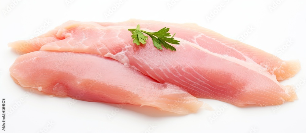 Image of a raw chicken fillet perfectly seasoned set against a clean white background providing ample copy space Image of a raw chicken fillet perfectly seasoned set against a clean white background providing ample copy space