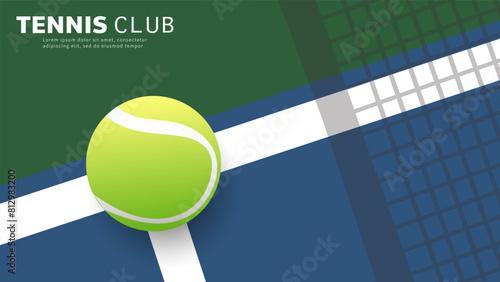 Tennis ball on white line on tennis green court vector with copy space foe text, Indoor Court Illustration for Tennis sports concept, Vector Illustration EPS 10