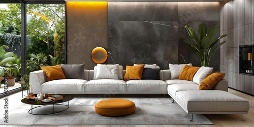Sofa in a modern minimalist living space creating a weightless ambiance. Concept Modern Minimalist, Living Space, Weightless Ambiance, Sofa, Decor