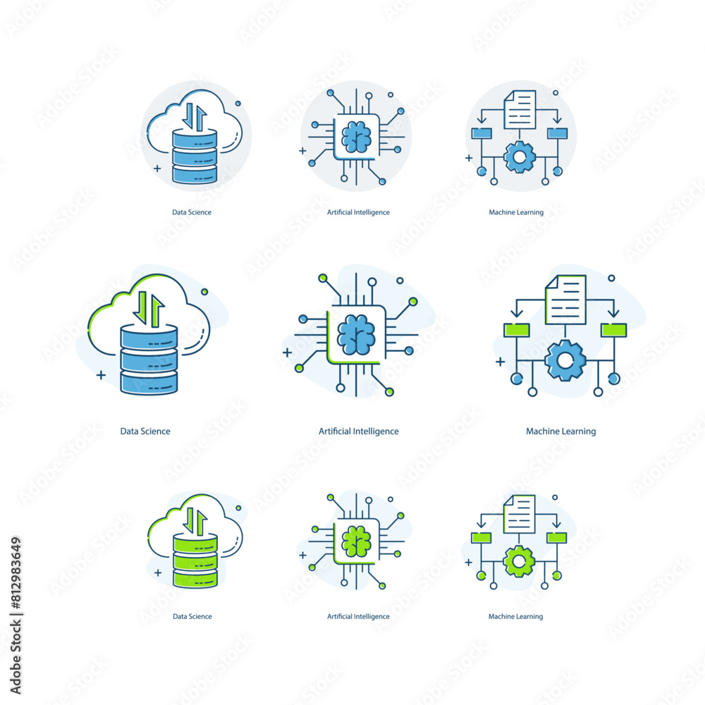 Artificial Intelligence, AI, Machine Learning, ML, Data Science Vector Illustrtaion Icon Designs Artificial Intelligence, AI, Machine Learning, ML, Data Science Vector Illustrtaion Icon Designs
