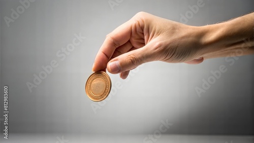 Coin Flip Decision: An image showing a hand flipping a coin to make a decision, symbolizing randomness, fairness, or impartiality in decision-making processes.	
 photo