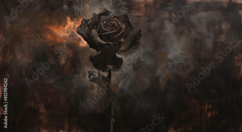 Black roses in the fire oil painting