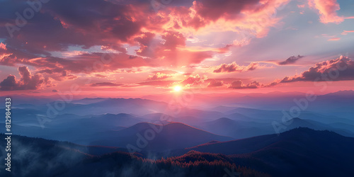 Smoky mountain sunset background - Ai Generated