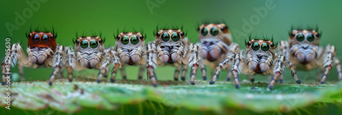 Group of Jumping Spiders on Leaf photo