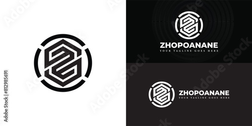 Abstract initial circle letter ZO or OZ logo in black color isolated on multiple background colors. The logo is suitable for architectural interior design services and logo design inspiration template