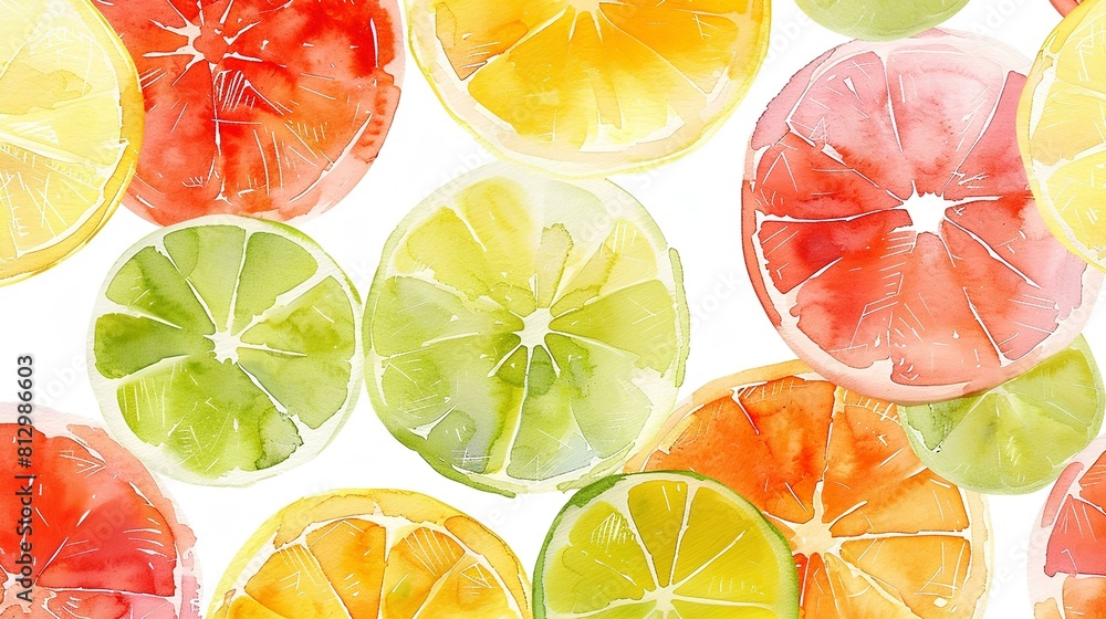 Watercolor seamless pattern with citrus fruit. Citrus background. Can ...