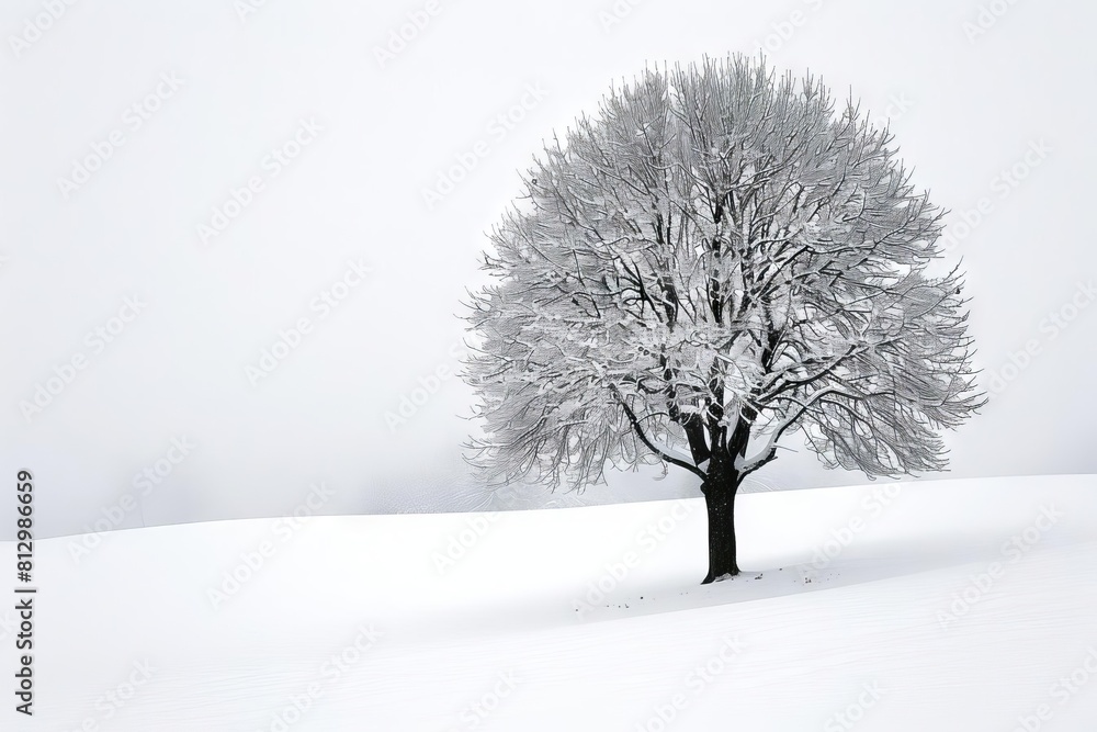solitary snowcovered tree in stark black and white minimalist winter landscape photography solitary snowcovered tree in stark black and white minimalist winter landscape photography