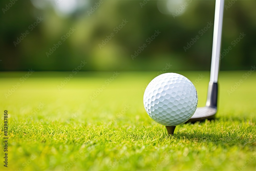 Obraz premium Golf ball teed up and ready for a precise swing with iron club