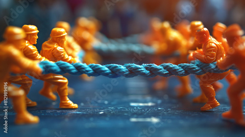 A tug-of-war between two teams representing competing business strategies, highlighting the competitive nature of strategic decision-making in the marketplace