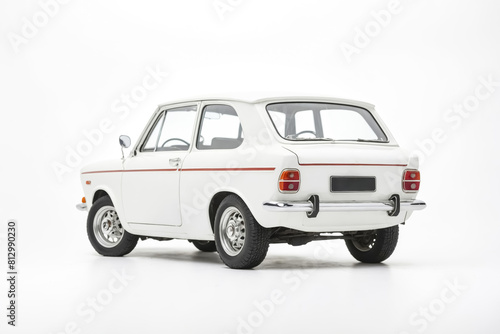 Vintage White Car with Red Accents on a White Background