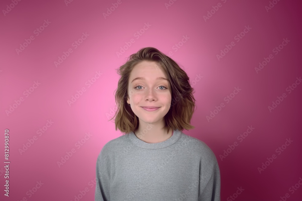 Playful Teen Girl on Pink Background. Generative AI. Playful Teen Girl on Pink Background. Generative AI.