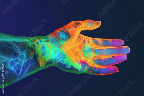 vibrant thermal imaging scan of human hand colorful heat map abstract digital art