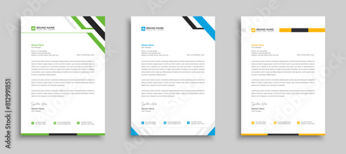 Professional & modern letterhead template design with geometric shapes. Corporate letterhead bundle