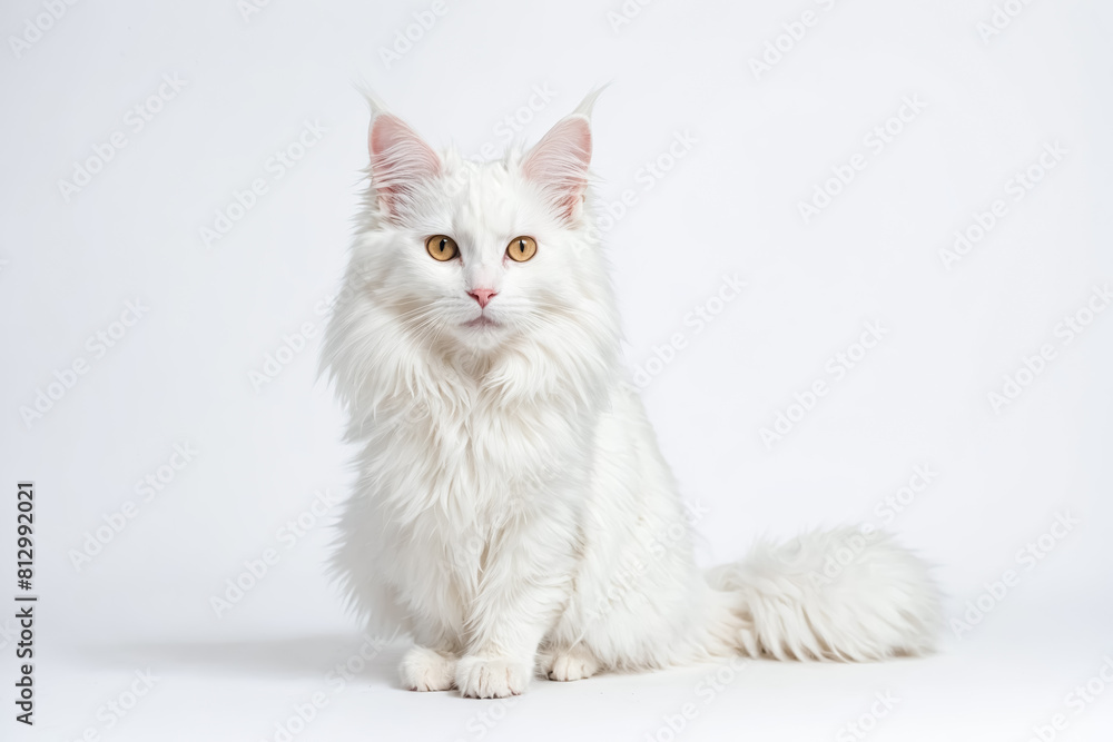 Elegant White Maine Coon Cat Sitting Gracefully