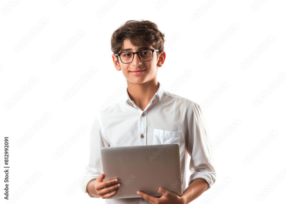 Young Arab Male with Laptop on Transparent Young Arab Male with Laptop on Transparent
