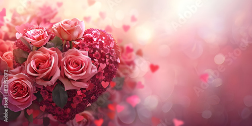 Valentines Day background with heart and roses - Ai Generated
