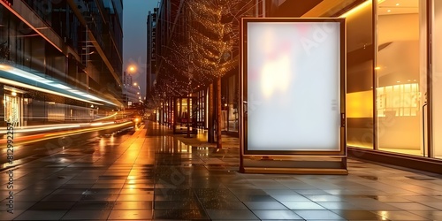 Blank White Signboard Displayed at a Public Shopping or Business Center. Concept Advertisement Board, Public Plaza, Commercial Space, Marketing Display, Urban Setting