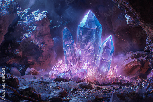 Wallpaper Mural Magical blue crystal emitting a soft glow in a dark enchanted cave-2 Torontodigital.ca
