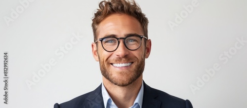 Confident and Professional Businessman Smiling in Suit and Glasses photo