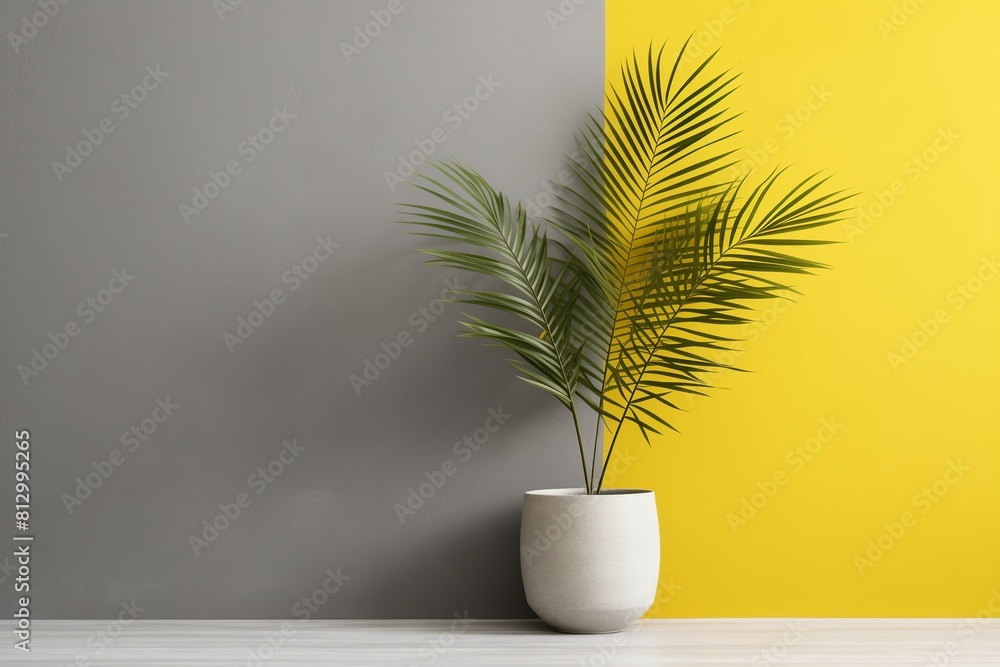 An interior background reveals a room adorned with walls painted in soothing shades of yellow and gray, lending a warm and inviting ambiance An interior background reveals a room adorned with walls painted in soothing shades of yellow and gray, lending a warm and inviting ambiance