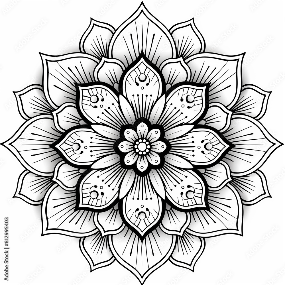 a black and white drawing of a flower with petals