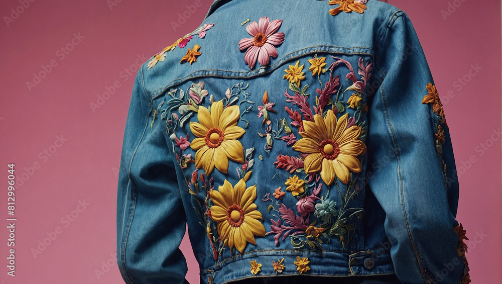 Designer denim jacket with embroidered flowers Designer denim jacket with embroidered flowers