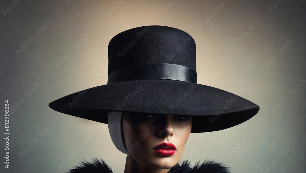 Stylish woman in a black hat. Stylish woman in a black hat.