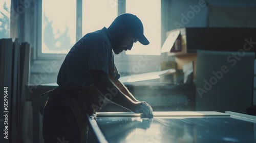 Obraz na płótnie PVC industry worker or operator making frames for windows and doors w salonie