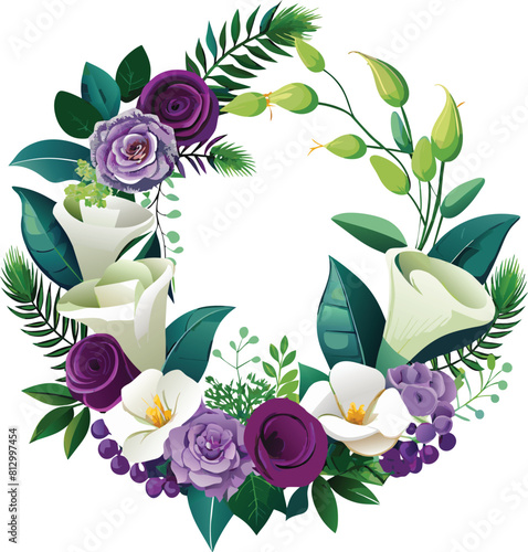 aesthetic Watercolor Green natural wreath for awedding decoration Isolated on white background