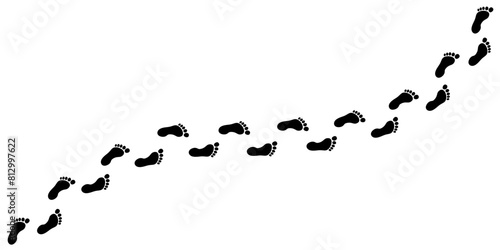 The footprint trail of human, footprints tracking path, long chain of human traces
