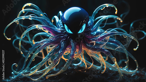 A dazzlingly shimmering sonic symbiote radiates bioluminescent hues  embodying a captivating blend of enchantment and vibrancy. Its luminescent tendrils pulsate with vivid colors  while its ethereal f