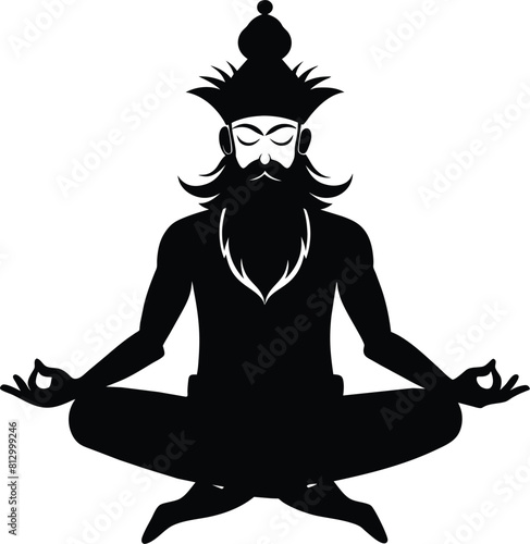 Indian religious male with beard in meditation pose vector silhouette 