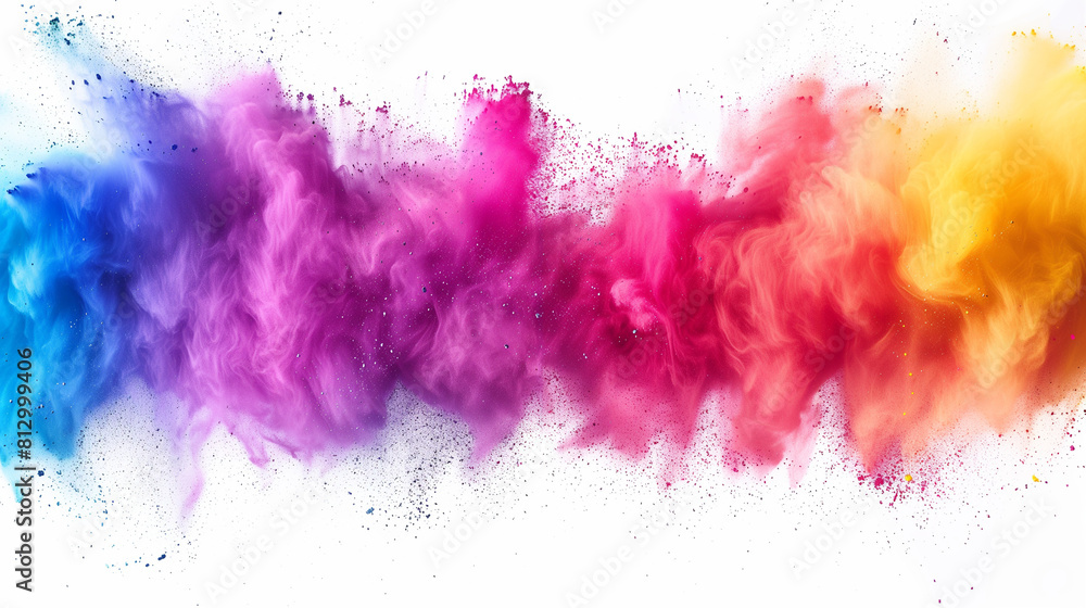 Colorful rainbow paint color powder explosion. Isolated on white background.