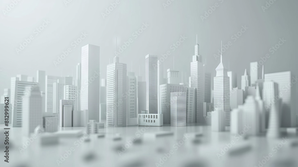 3D minimalist cityscape with NetZero emissions numberless clock, sleek design, monochrome palette 3D minimalist cityscape with NetZero emissions numberless clock, sleek design, monochrome palette