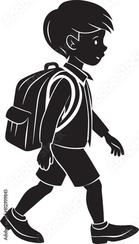 Fototapeta Naklejka Na Ścianę i Meble -  illustration of a boy walking with a backpack on a white background