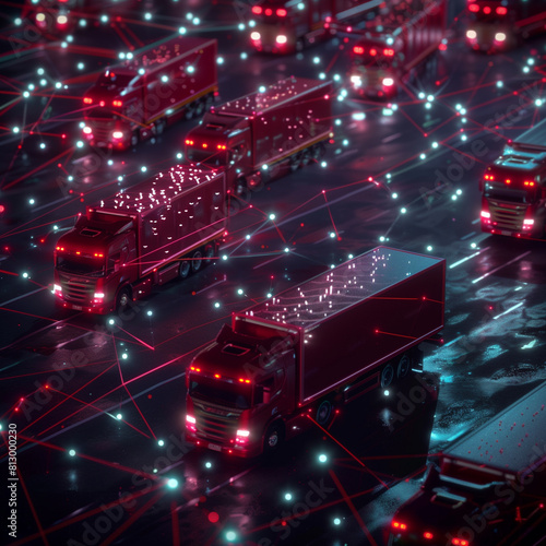 Illuminated trucks on smart road network. photo