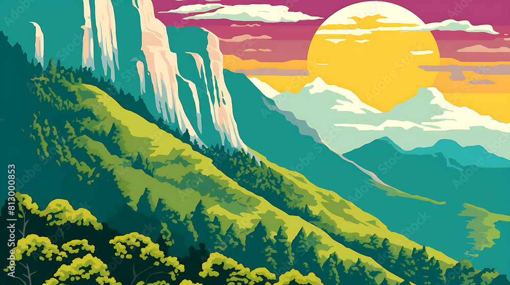 Φωτογραφία WPA poster art of Mount Tymphe or Tymfi in the northern Pindus mountain range wi