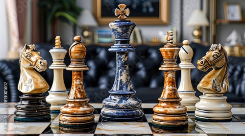 The chess pieces are made of ceramic photo